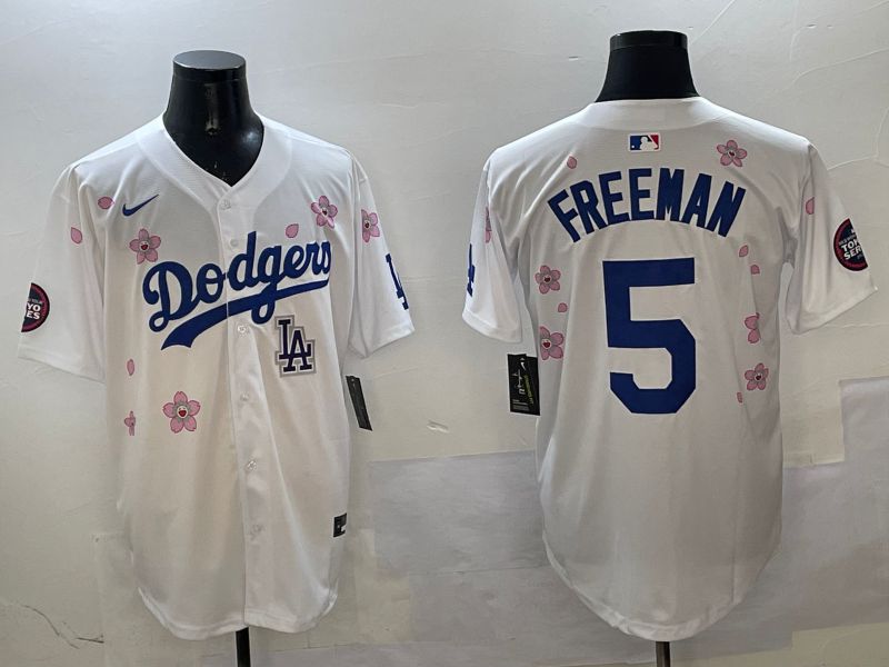 Men Los Angeles Dodgers #5 Freeman White Sakura Edition 2025 Nike MLB Jersey style 9